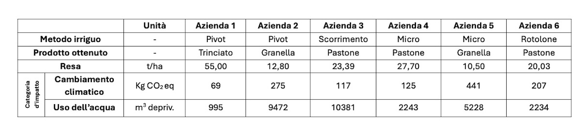 Tabella: I risultati per le diverse tipologie di prodotto